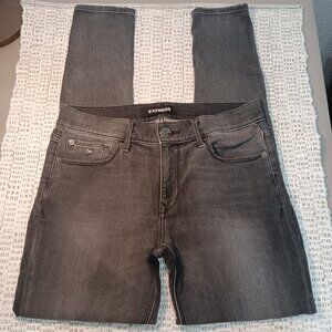 Express women's Stretch Mid Rise black distressed skinny jeans sz 8 Regular